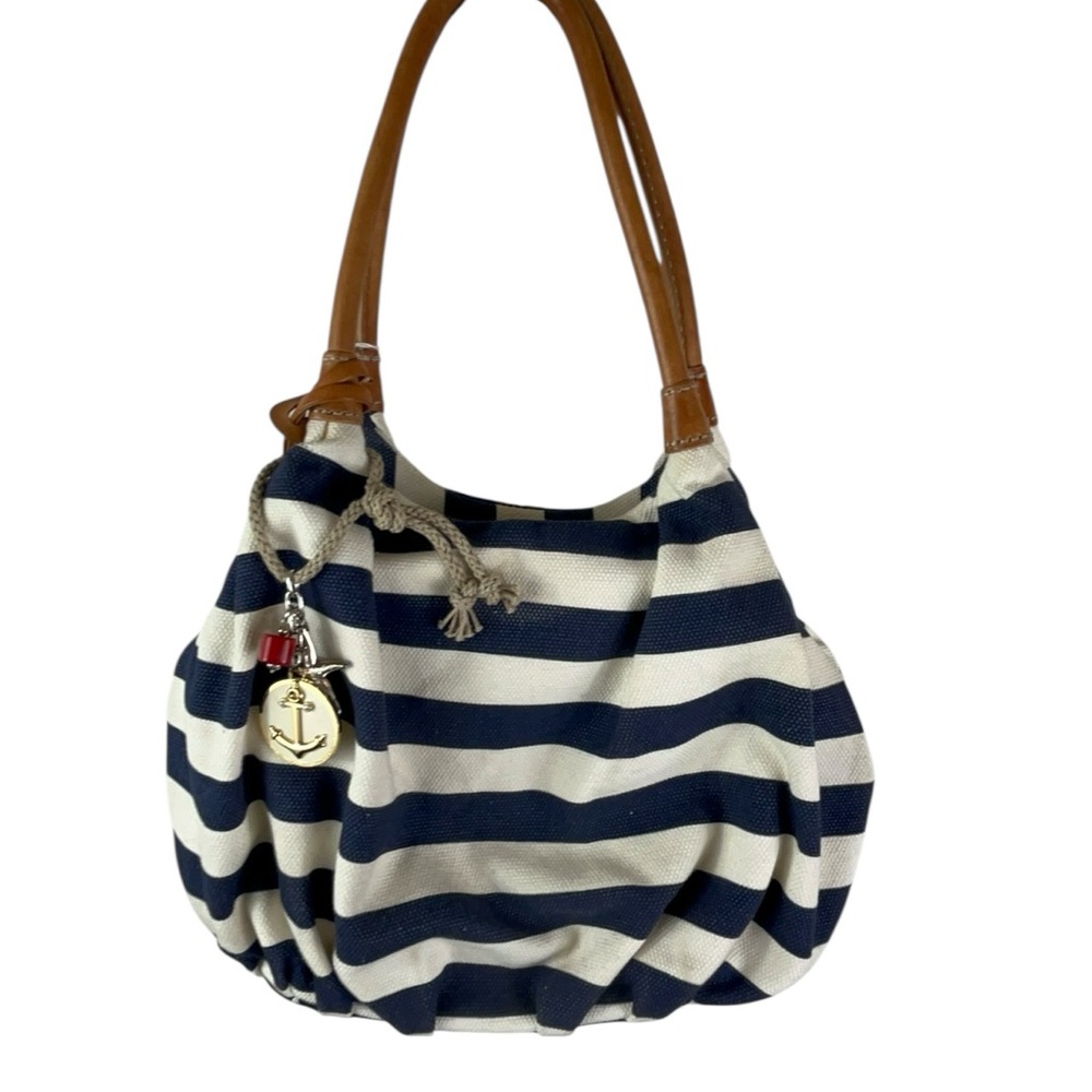 Brighton Marina canvas tote bag Nautical Striped Tote Bag with charms - Picture 5 of 11